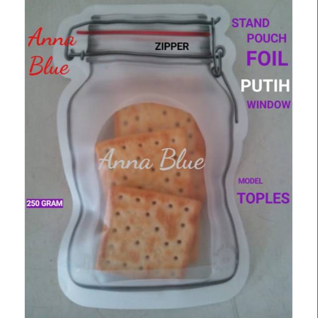 STAND POUCH 250 GRAM PUTIH WINDOW TOPLES/PLASTIK KLIP KEMASAN KOPI SNACK