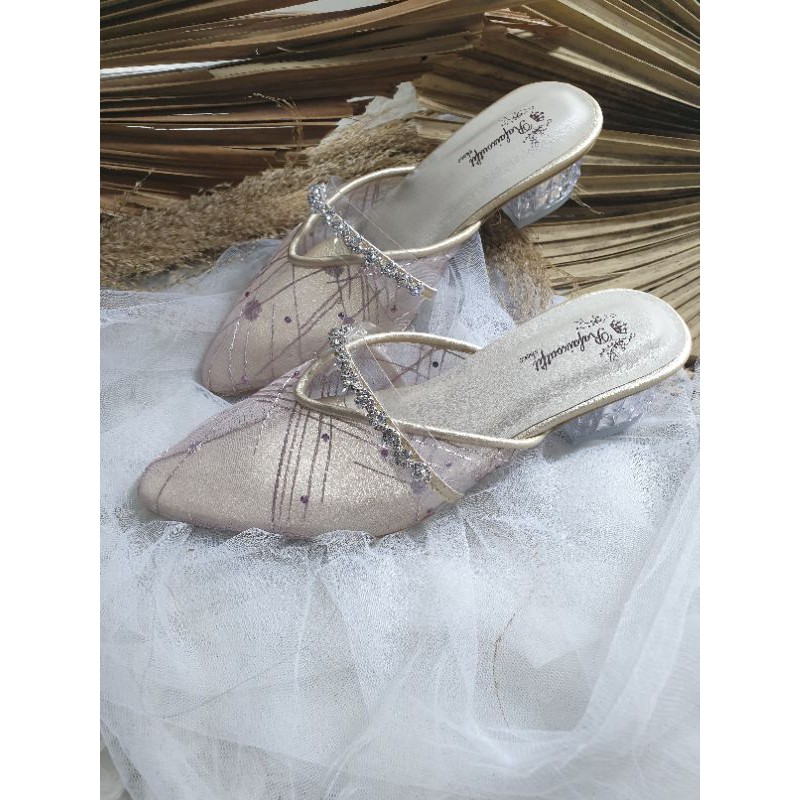 sepatu azwa purple gold sepatu wanita cantik hak kaca