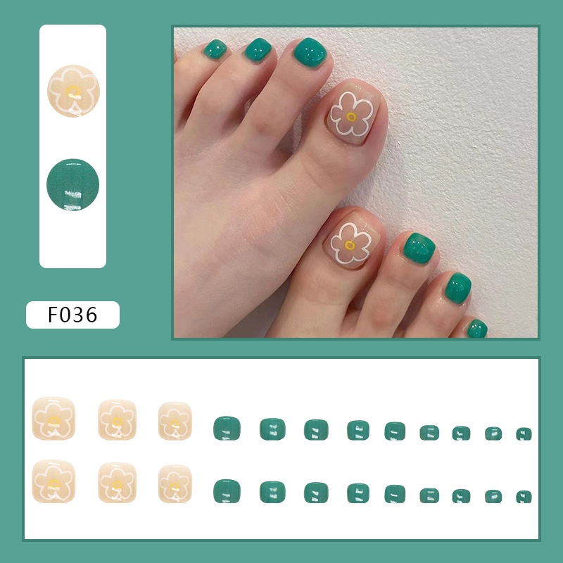 J2 24pcs / Set Kuku Kaki Palsu Warna Polos Untuk Nail Art / Manicure DIY