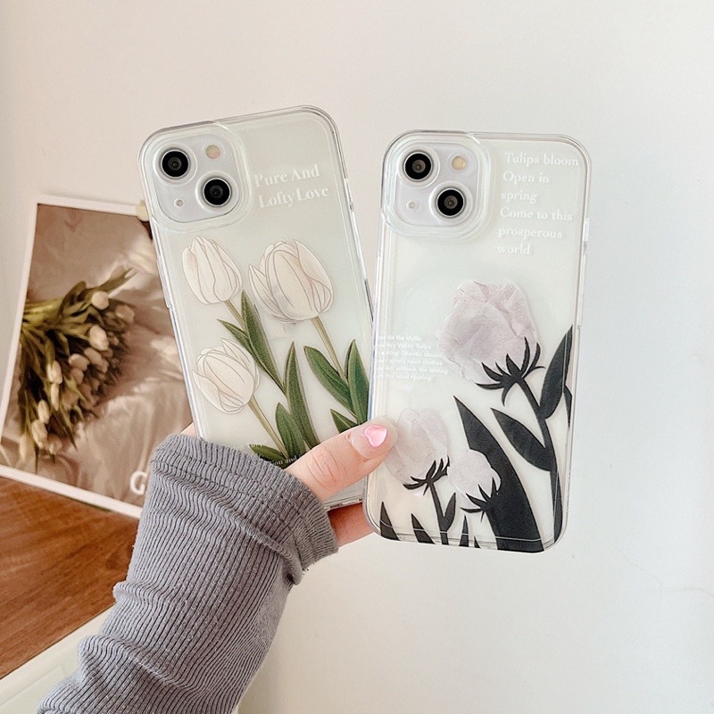 RINGO CASE White Rose Clear Case - Casing HP Bening Transparan Square Edge Full Cover Camera Protect