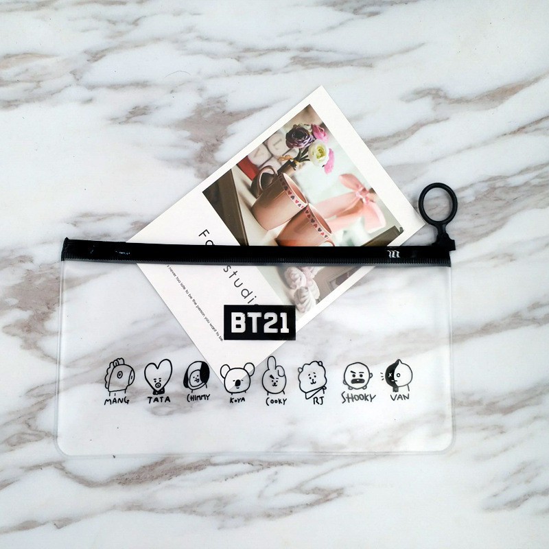 

KPOP CUTIE STORE Kpop BTS BT21 DUA KALI WANNA SATU GOT7 Matte Transparan buram Pencil Case BAG