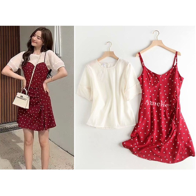 [baju wanita korea]  Setelan Mini Dress Wanita Korea Import Merah Hitam Putih