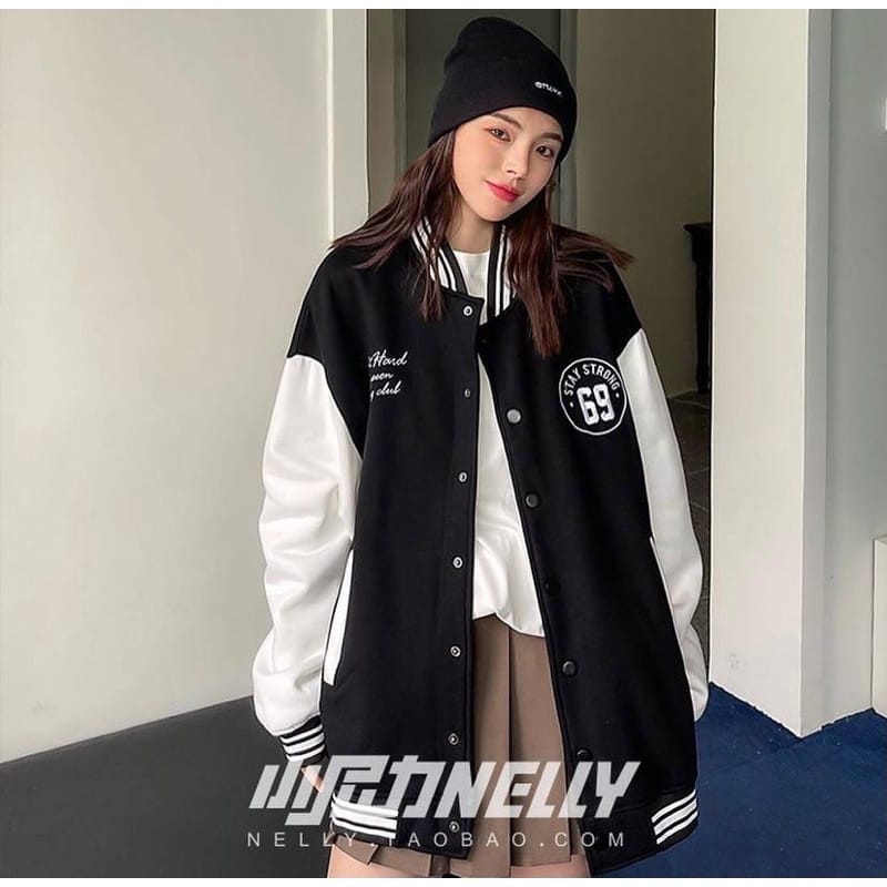 Jaket Baseball Varsity Oversize Wanita 69 Korean Streetstyle