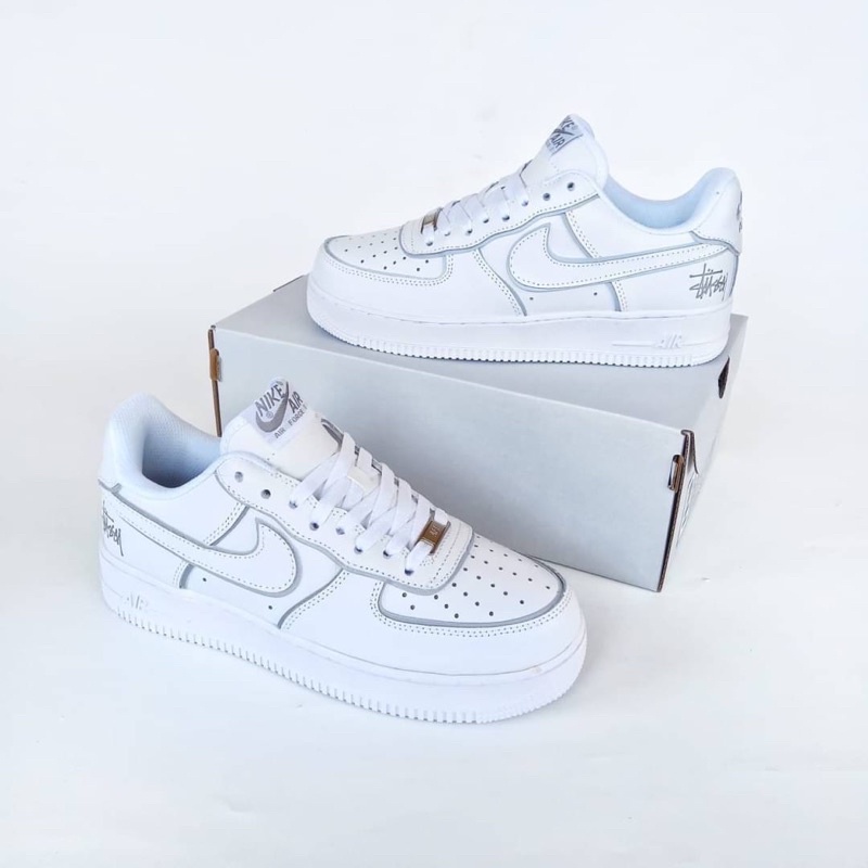 NIKE AIR FORCE 1 LOW STUSSY WHITE SILVER REFLECTIVE  39-44 Grade Original