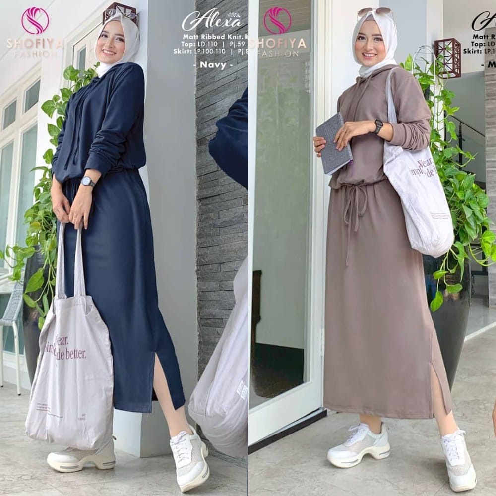 setelan atasan rok alexa / one set rok muslim / setelan atasan rok alexa / setelan rok wanita kekini