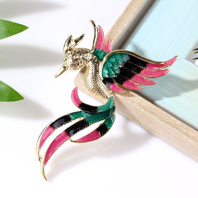 Pin Bros Bentuk Burung Flamingo Phoenix Aksen Kristal