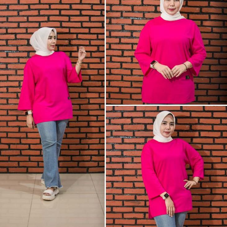 KAOS ATASAN JUMBO POLOS OVERSIZE TANGAN 7/8 DINARRY FASHION TOP////////STYLE ZOLAQU ‣ VUV.20Au22υ