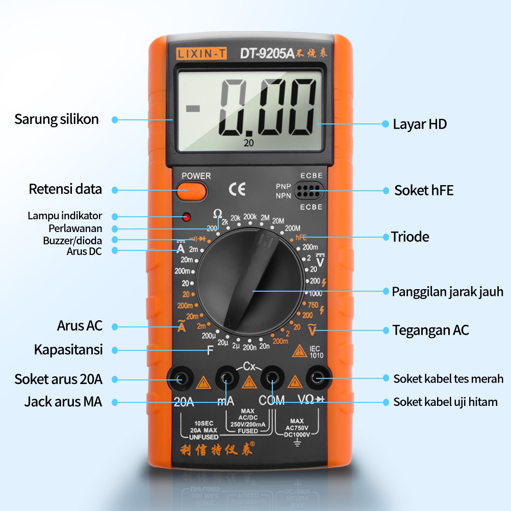 【 termasuk baterai】DT-9205A Avometer Multitester Alat Pengukur Multimeter Digital