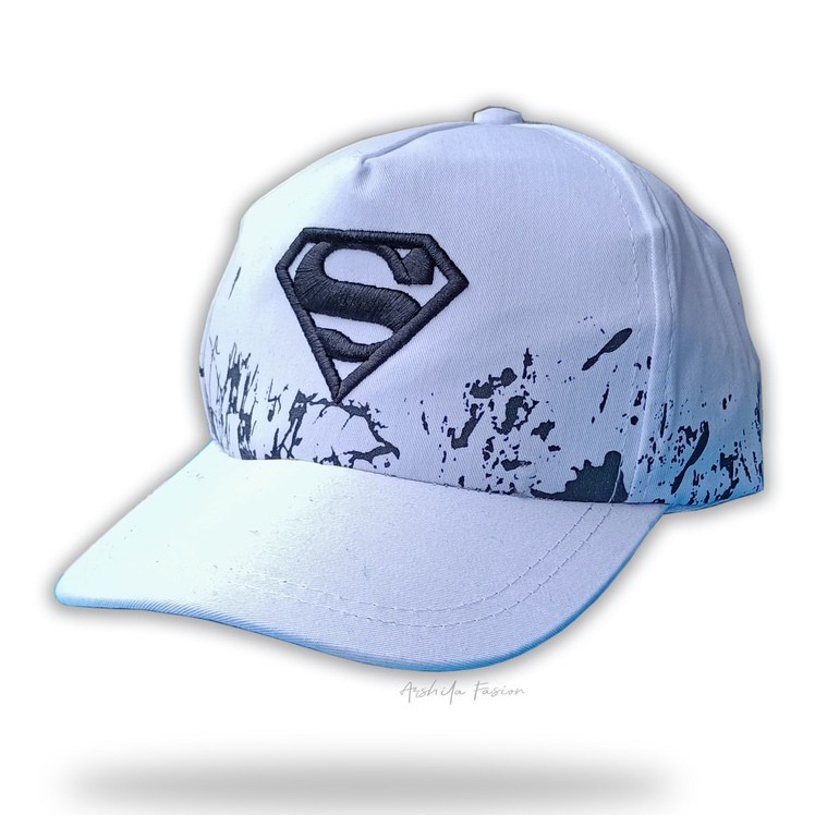 Topi Anak Laki-Laki MARVEL COMIC Superhero Sablon Sublim Fullprint-SUPERMAN LOGO PUTIH