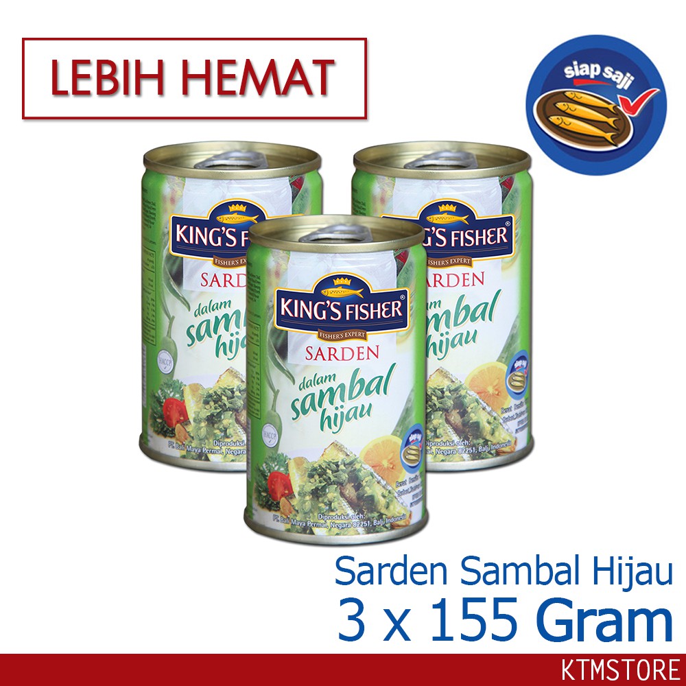 

KtmStore Paket 3 pcs King's Fisher Sarden mini Sambal Hijau Makanan Kaleng 155g kings fisher