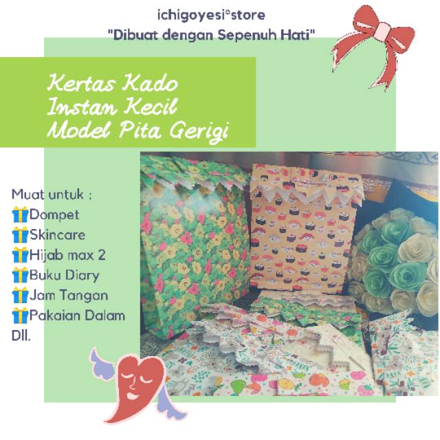 

Bungkus Kado Instan KECIL Kertas Kado Instan KECIL -Model Pita Gerigi