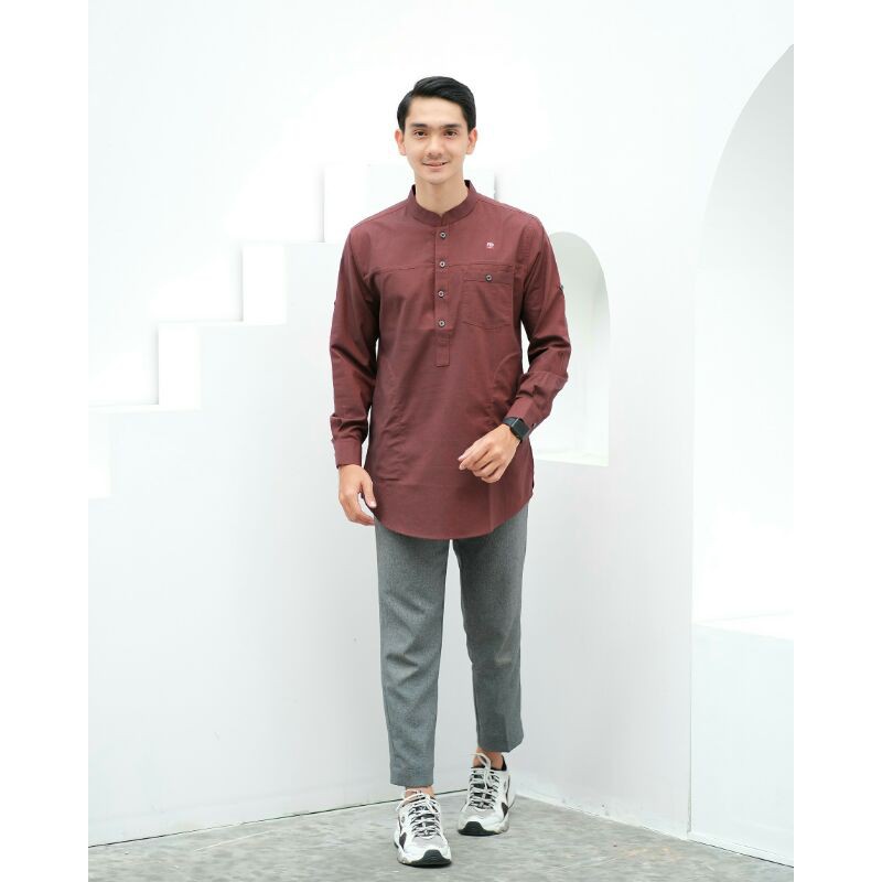 BAJU MUSLIM PRIA LENGAN PANJANG KEMKO PAKISTAN BAHAN OXFORD BERKUALITAS WARNA BIRU MAROON MILO DENIM-8