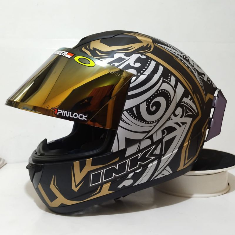 HELM INK CL-MAX PAKET GANTENG VISOR IRIDIUM (include visor ori)-#8 black/gold doft