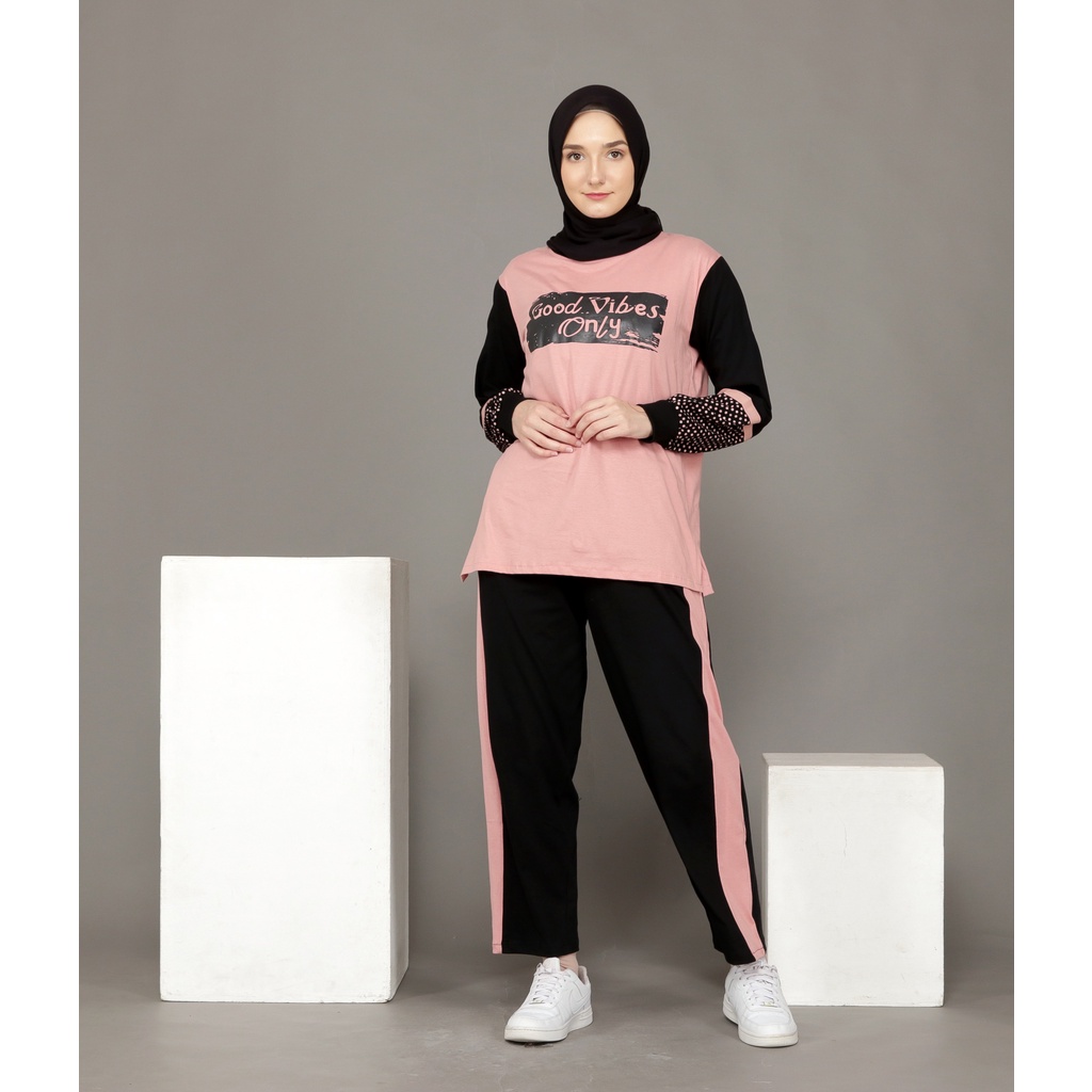 Setelan Olahraga Wanita - Baju Olahraga Wanita Muslim - Setelan Senam Sepeda Gowes Wanita- HITAM DUSTY