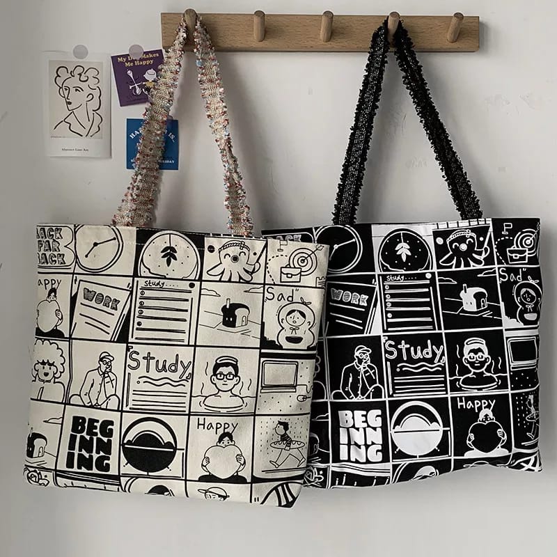 TOTE BAG WANITA MOTIF STUDY UKURAN BESAR BIG SIZE PAKAI RESLETING