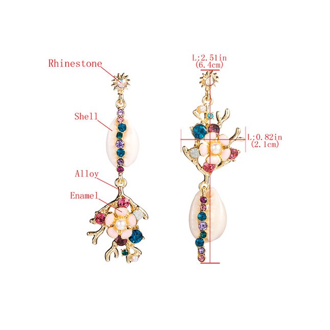 LRC Anting Tusuk Fashion Color Alloy Dripping Flower Shell Diamond Earrings D85244