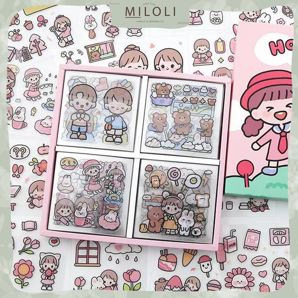 

[MILOLI] 100lembar SET Sticker HAPPY DAY Sticker DIY Scrapbook Stiker Hias Lucu in Box - B0147