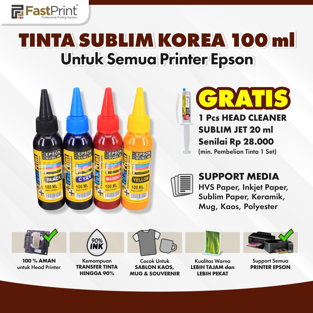 Fast Print Tinta Refill Sublim Sublime Korea Epson 100 ML 1 Set 4 Warna