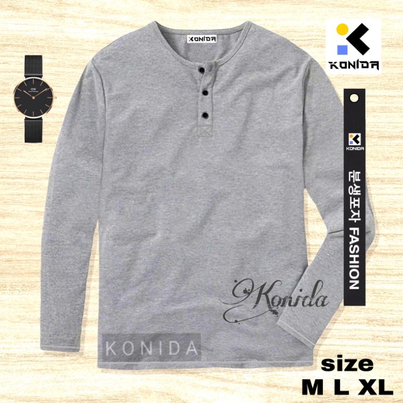 Baju Kaos Kancing 3 kaos polos pria lengan panjang kaos kancing Kaos Henley Polos Lengan Panjang Kaos Henley kaos keren