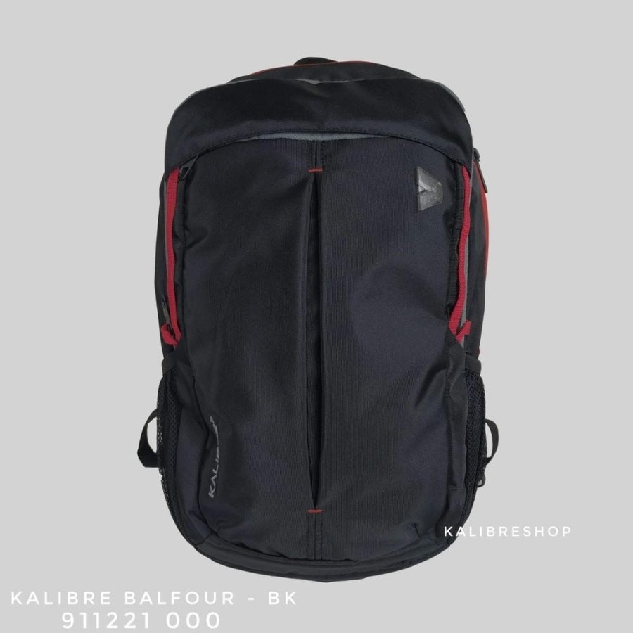 Tas Ransel Pria Kalibre Balfour Backpack Warna Hitam List Merah Kapasitas 21 Liter Material Nylon Ja