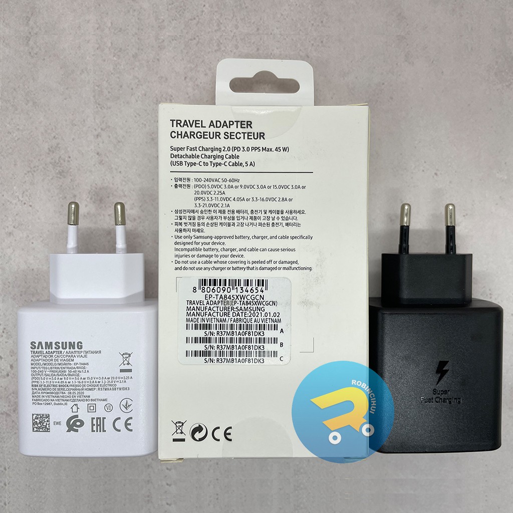 Charger Adaptor Samsung 45 Watt Type C Usb C Fast Charging Original Samsung Note10,A70,A80,S20 Ultra