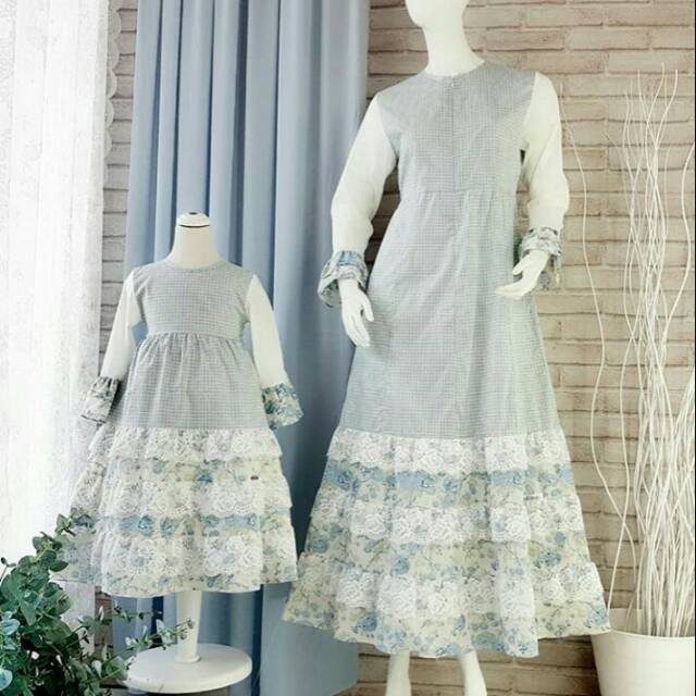 Gamis couple ibu bayi dan anak kecil warna hijau kode aster 13 by alilac