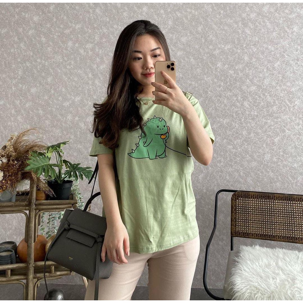 KAOS SAGE GREEN | BAJU TSHIRT TUMBLR TEE AVOCADO MILK DINO MINT HIJAU KATUN WANITA