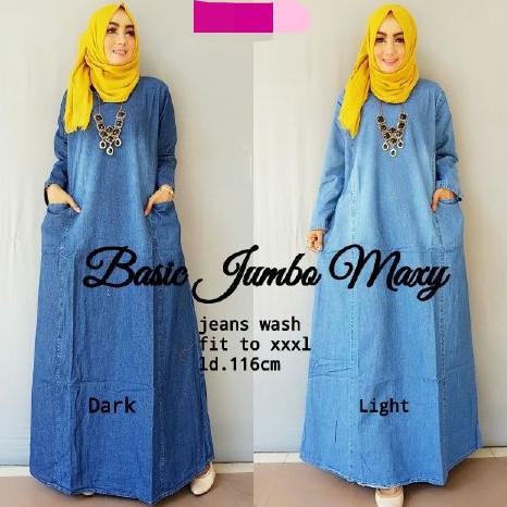 Jumbo Gamis Polos Jeans - Biru Muda