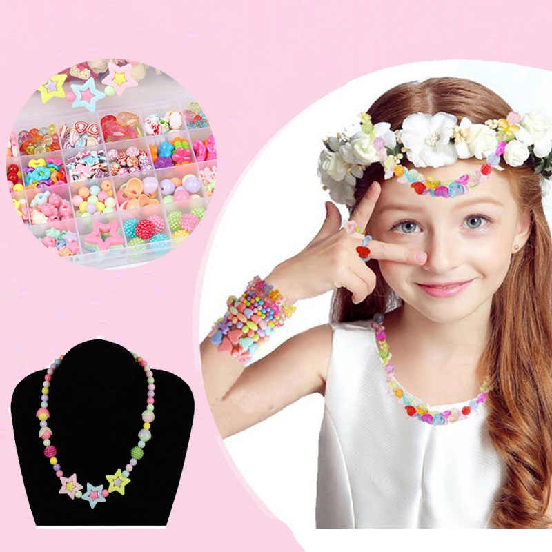 DIY Jewelry Kit / Set Mainan Anak Perempuan Meronce Beads Manik Gelang Prakarya Kerajinan Perhiasan-5