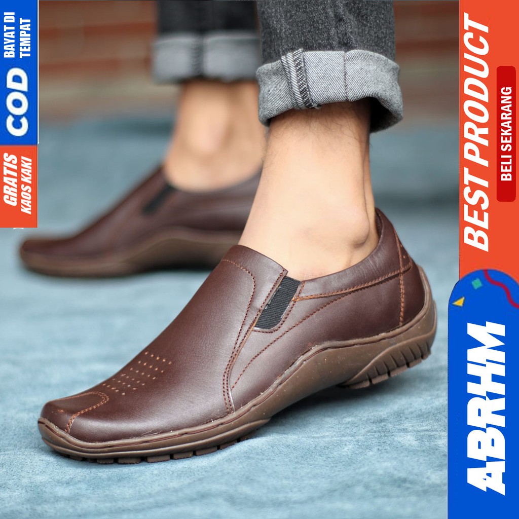 ABRHM DILBA Sepatu Slip On Pria Sepatu Pria Casual Kulit Asli Sepatu Kasual Pria Pantofel Kerja Kuliah Semi formal Original Kekinian Murah Terlaris