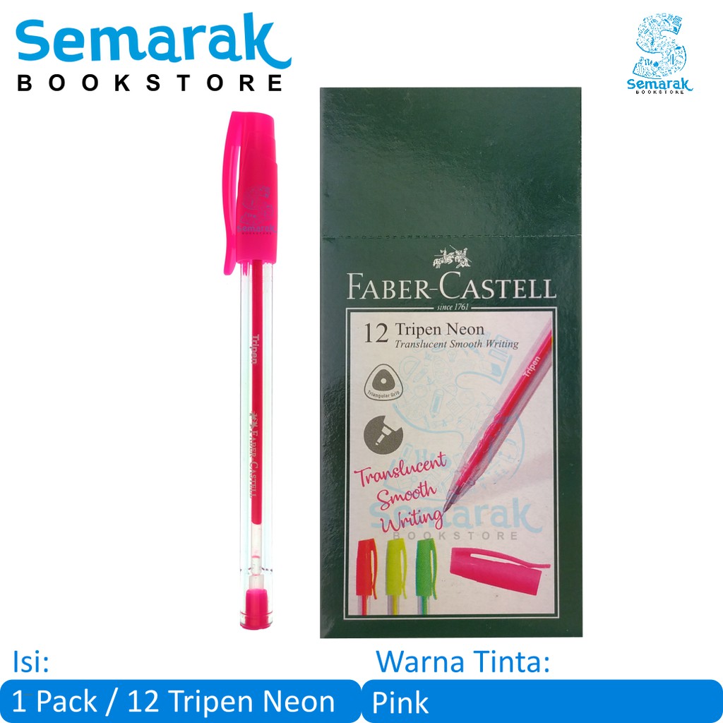 

Faber Castell Tripen Neon Transcluent Smooth Writing Pulpen Warna Neon - Pink [1 Pack / 12 Pcs]