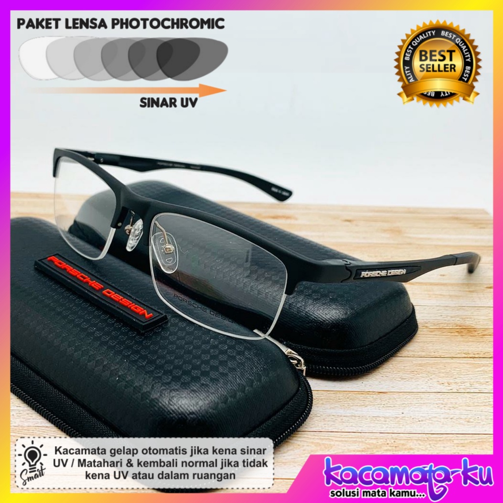 Kacamata Minus Pria Magnesium Porsche Design 8199 + Lensa Photocromic