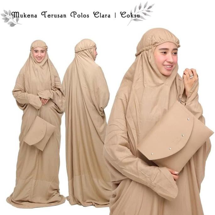 MUKENA DEWASA BALI TERUSAN POLOS CLARA COKLAT SUSU