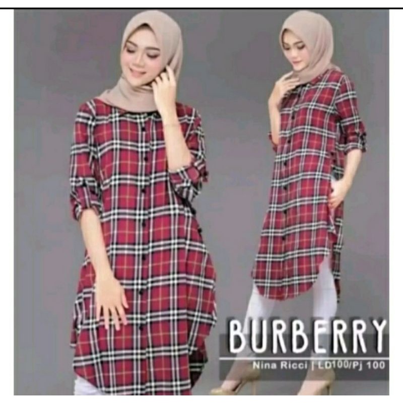 TUNIK BURBERY/TUNIK JUMBO/TUNIK BIRU,HITAM,MOCA,MERAH JUMBO