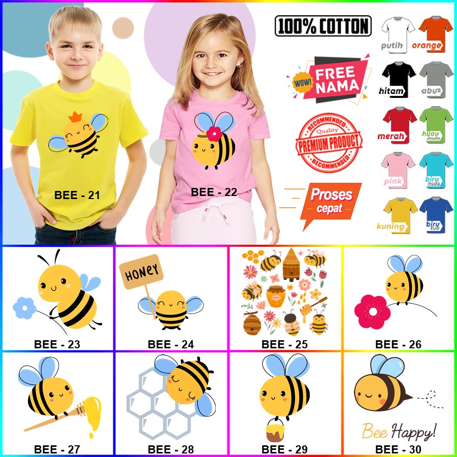 Baju Kaos ANAK DAN DEWASA BEE LEBAH TAWON COUPLE (FREE NAMA)