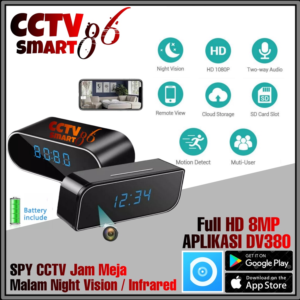 QBNG Cctv Jam Meja Kamera Mini Hd 1080P Spy Clock Infrared Night Vision Wifi Motion