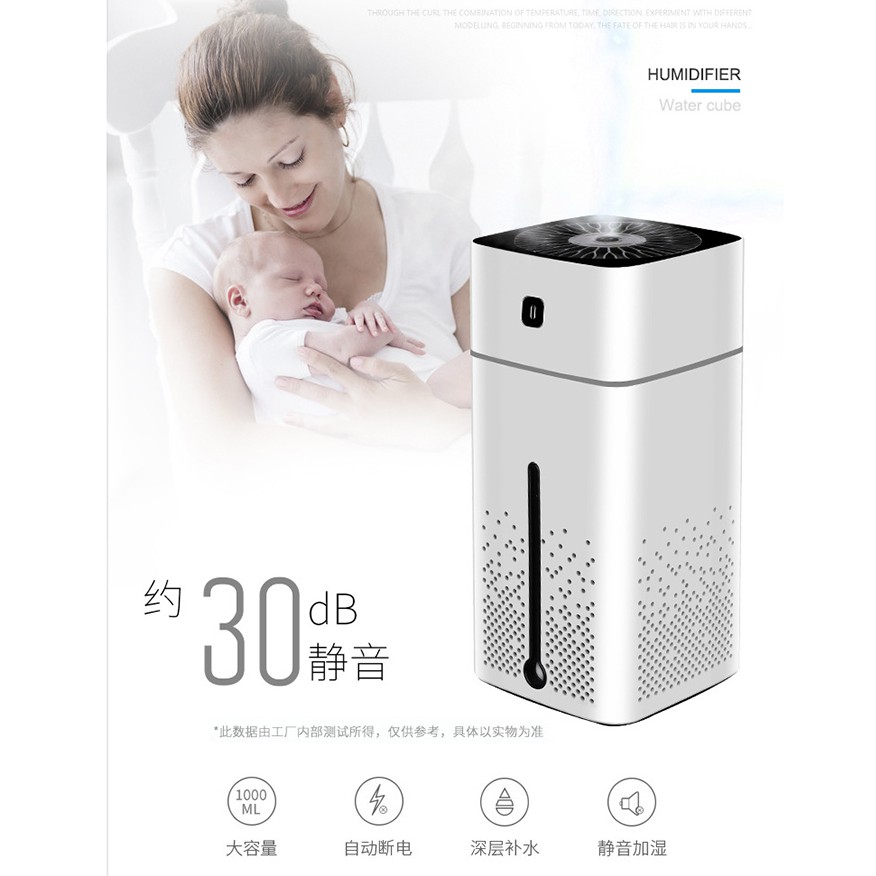 Humidifier 1 Liter Air Aromatherapy RGB Night Light 1000ml White