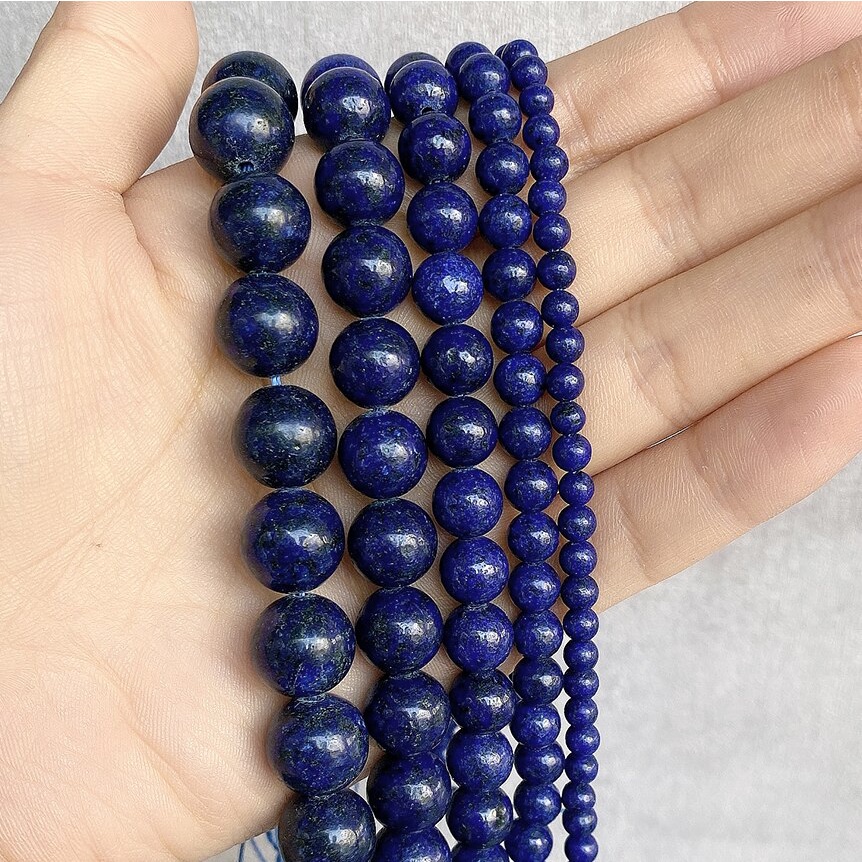 Manik-manik Batu Alam Lapis Lazuli Bulat Longgar Ukuran 15 &quot;4 / 6 / 8 / 10 / 12mm Untuk Membuat Perhiasan Anting Gelang