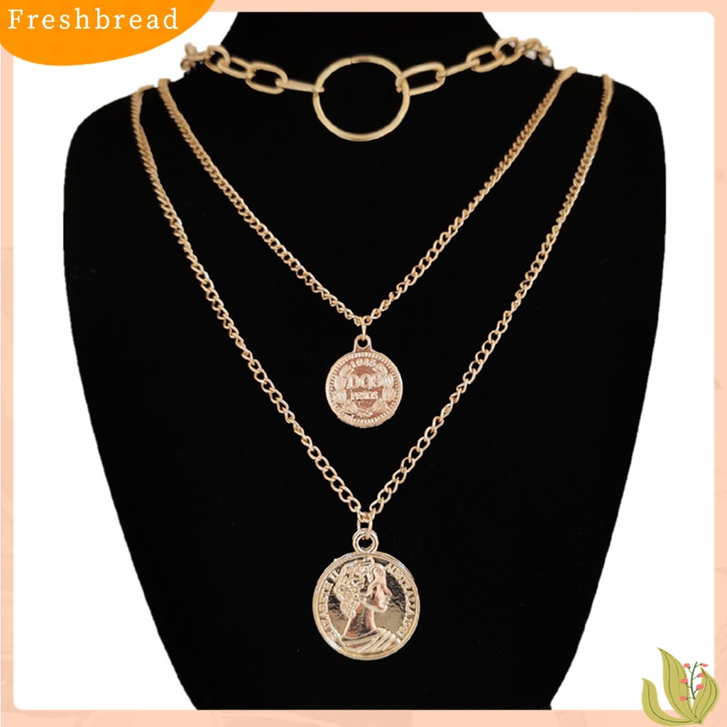 [TERLARIS]Women Fashion 3-layers Human Head Coin Pendant Chain Necklace Party Jewelry Gift