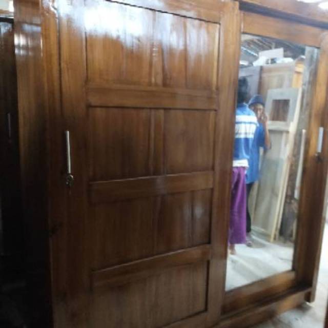 dfree ongkir lemari pakaian jumbo 2 pintu sliding kayu jati asli