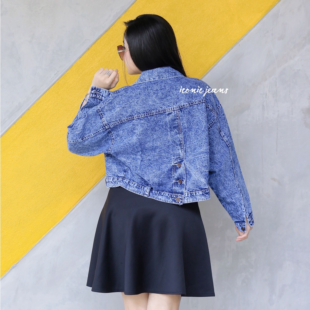 Elona Jeans Jacket Crop Belah Belakang