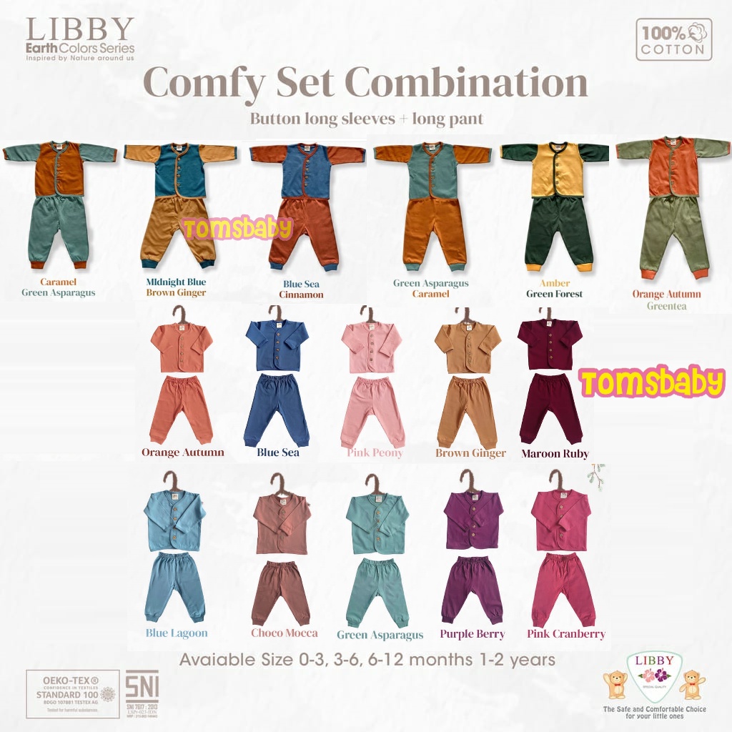 LIBBY (1stel) Earth Series Comfy Set Kombinasi Stelan Baju PANJANG