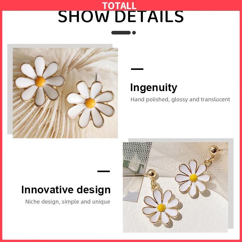 COD 925 Silver Daisy Earrings Fashion Anting Pejantan Bunga Matahari Manis Segar-Totall