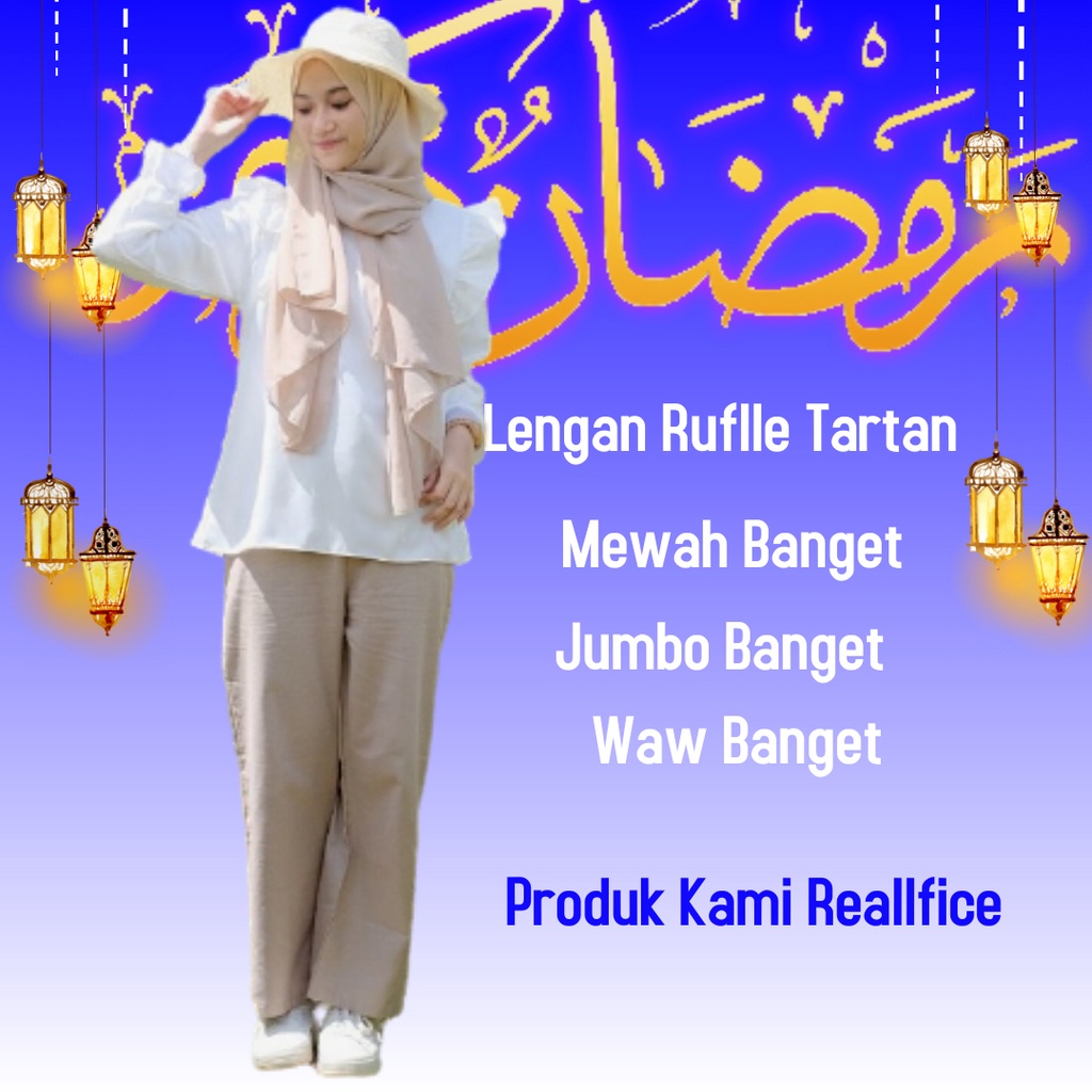 Atasan Jumbo Wanita Blouse Wanita Jumbo Ld 120 XXL Blouse Oversize Atasan Big Size XXL Ld 120 Wolfis Polos Wanita Blus SALMA Tartan Lengan Ruflle Remaja-3