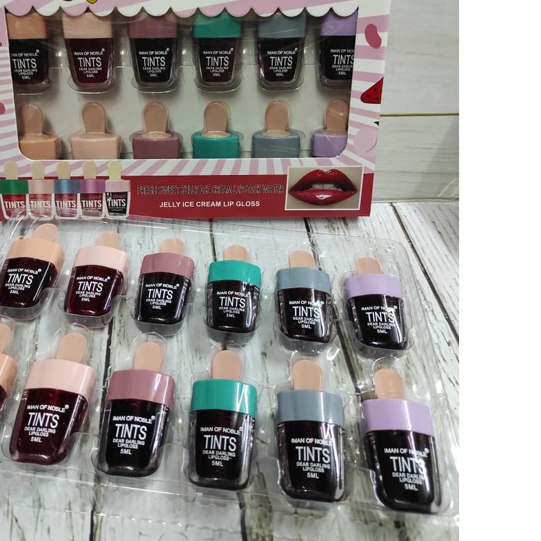 ֍ (6 PCS ) DEAR DARLING LIP TINT IMAN OF NOBLE BOX JELLY ICE CREAM ✫