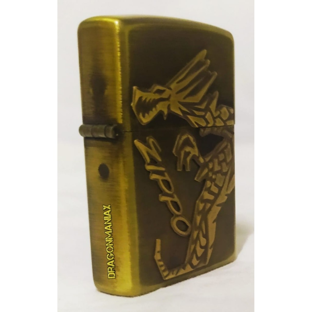 Korek Zippo Original Dragon Plate Antique Brass MIB Rare