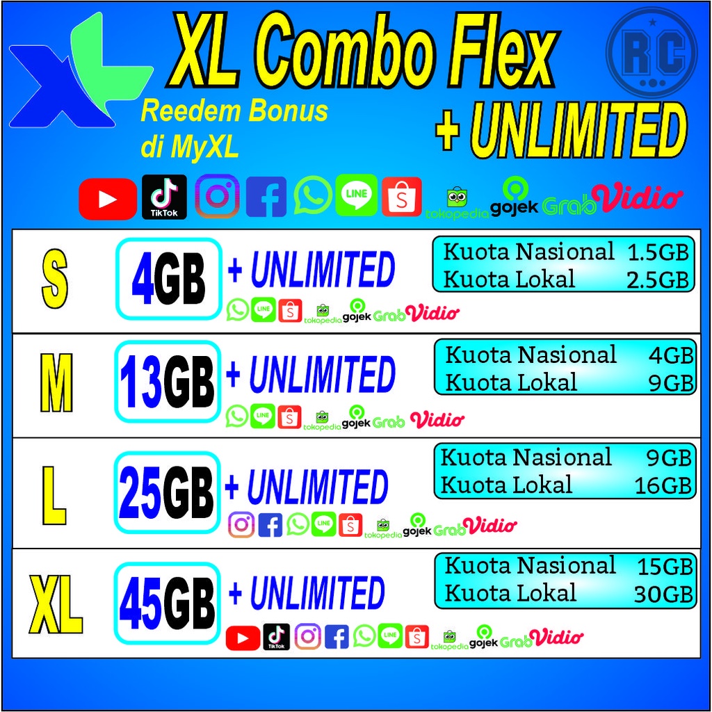 Paket Data XL Voucher | Isi Ulang Combo Flex Unlimited 30 Hari