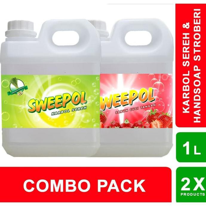 Sweepol Karbol Sereh + Sabun Cuci Tangan Strawberry ( Combo Pack 1L) {OBRAL Kode 916