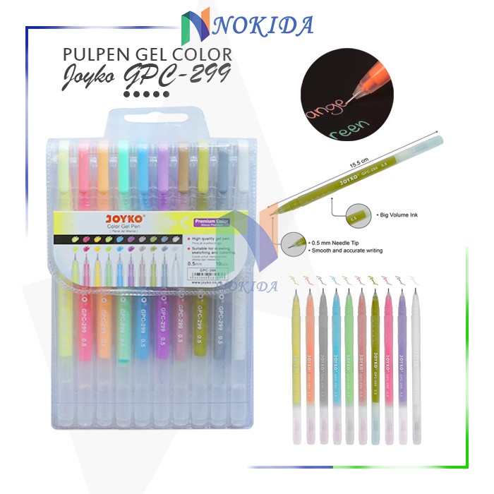 

Nokida Pulpen Gel Color Premium Joyko GPC-299/10 Warna / Ballpoint Pena Pen Tinta Warna Warni 1 pack