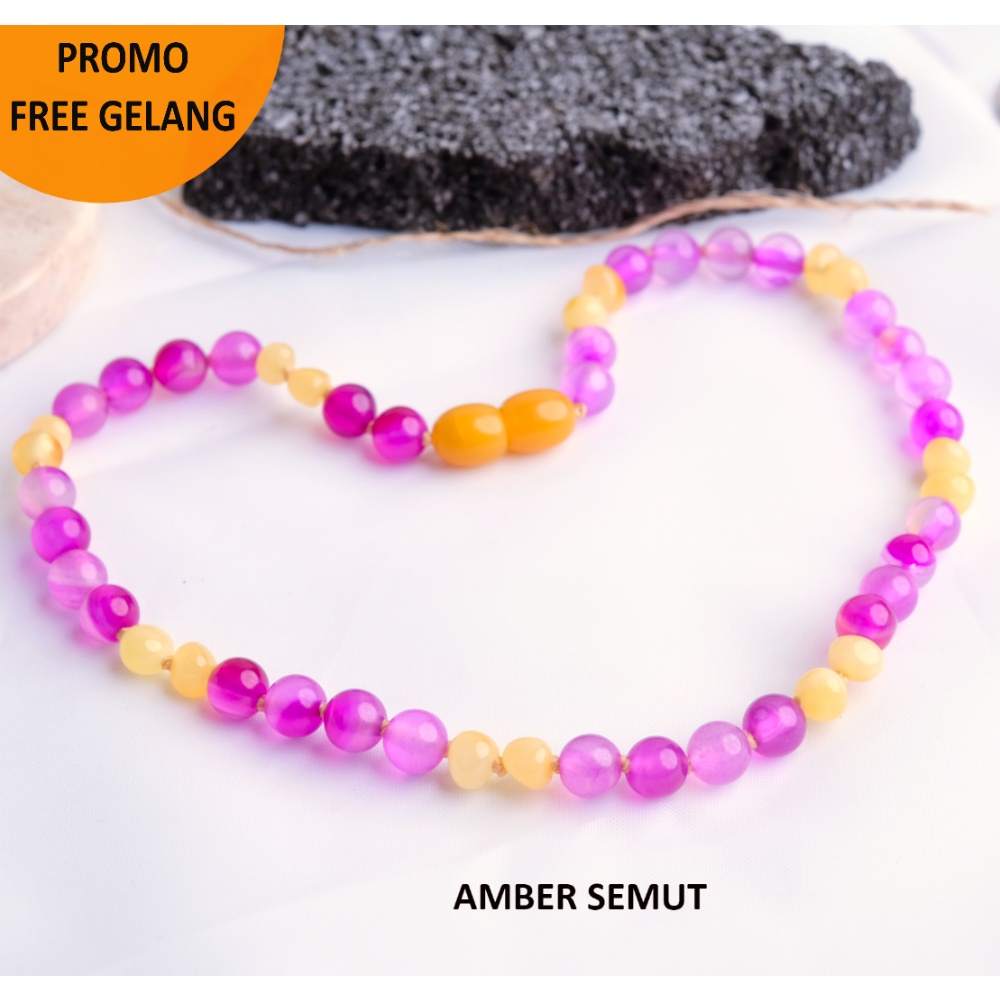 Kalung Amber Milk Glossy X Pink Botswana Resizeable [2183]